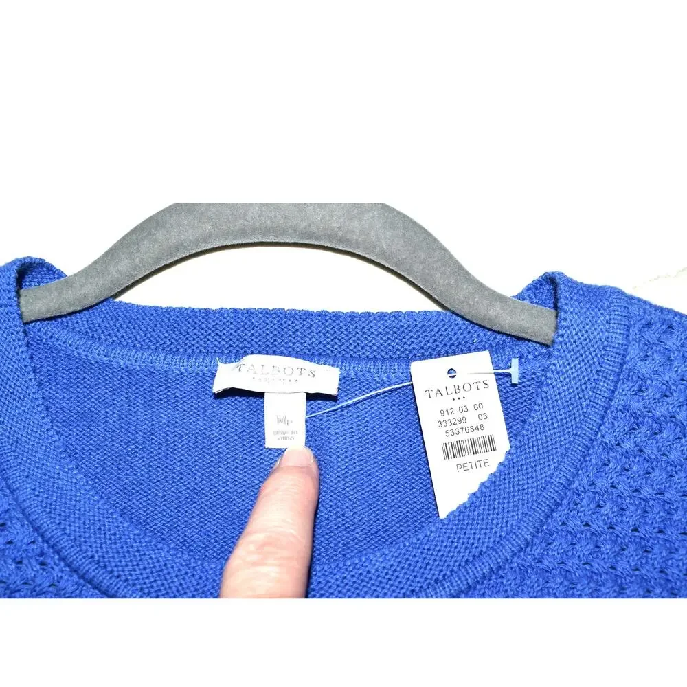 Talbots Outlet Sweater Size Medium Petite NWT Blue Pullover Waffle Knit Light